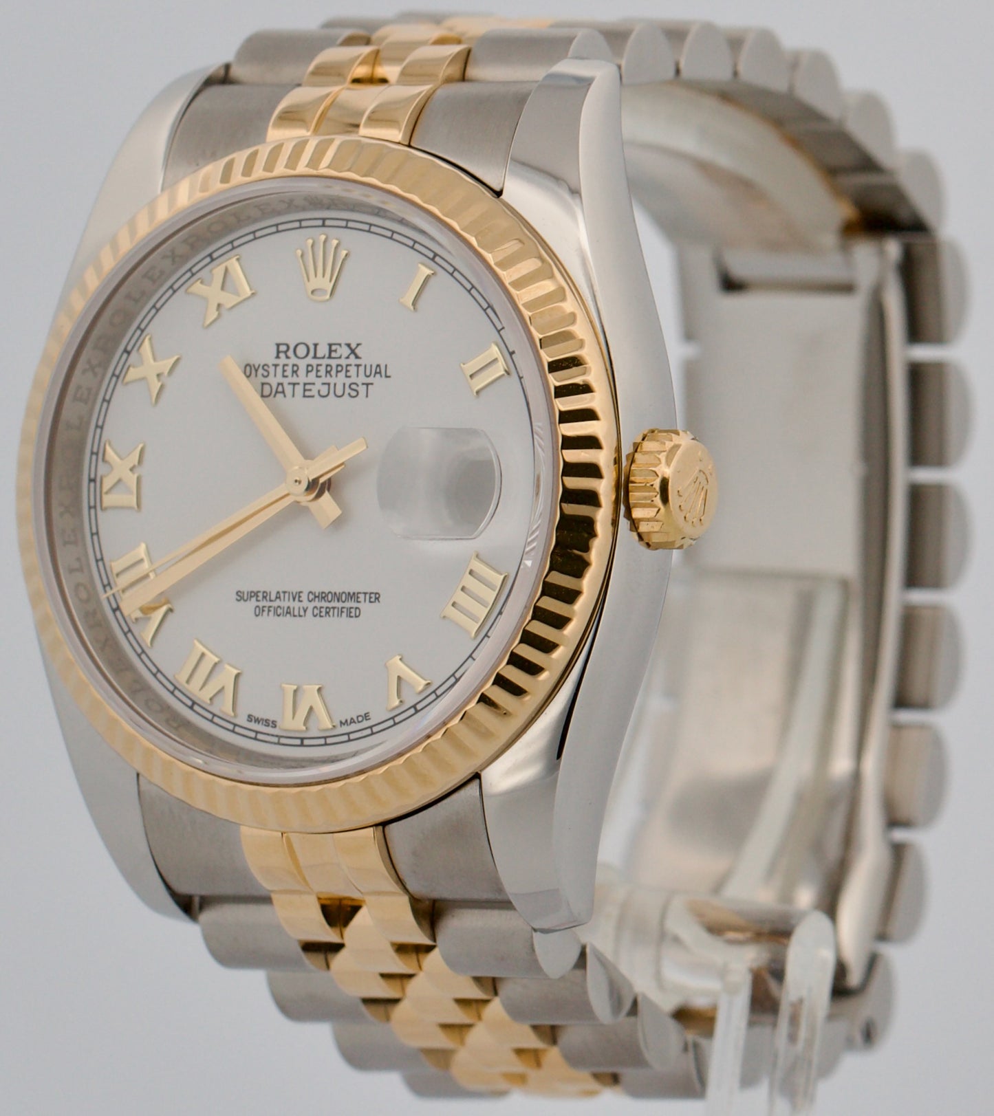 Rolex DateJust 36mm WHITE ROMAN Two-Tone JUBILEE Steel 18K Yellow Gold 116233