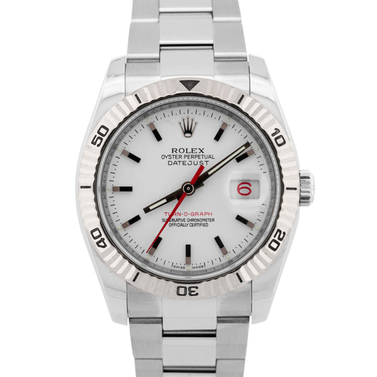 Rolex DateJust Turn-O-Graph Thunderbird White Red Stainless Steel Watch 116264