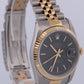 Rolex DateJust 36mm BLACK 18K Yellow Gold Stainless Steel JUBILEE 16233 Watch