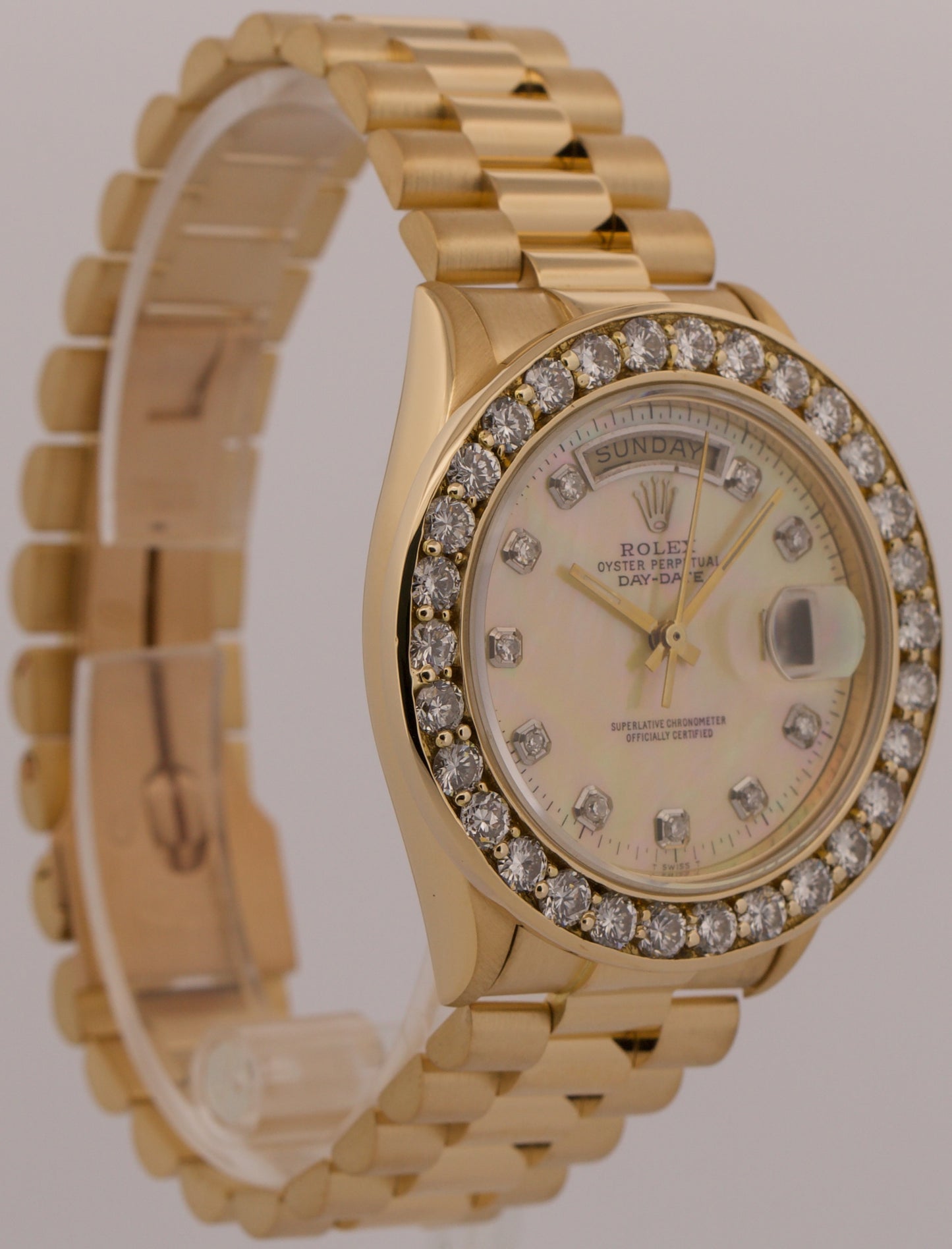 1983 PAPERS Rolex Day-Date President MOP DIAMOND 18K Yellow Gold 36mm 18038 BOX