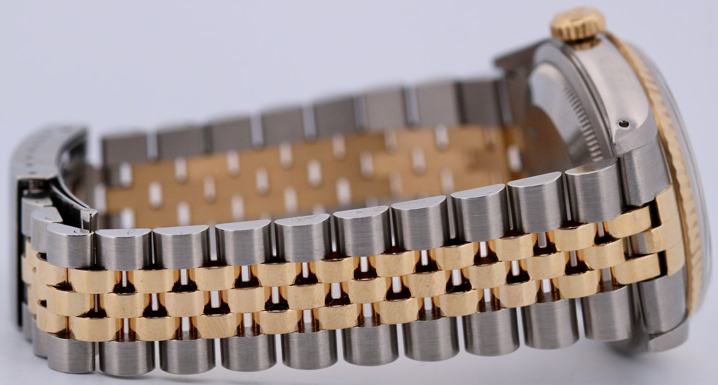 Rolex DateJust 36mm BLACK 18K Yellow Gold Stainless Steel JUBILEE 16233 Watch