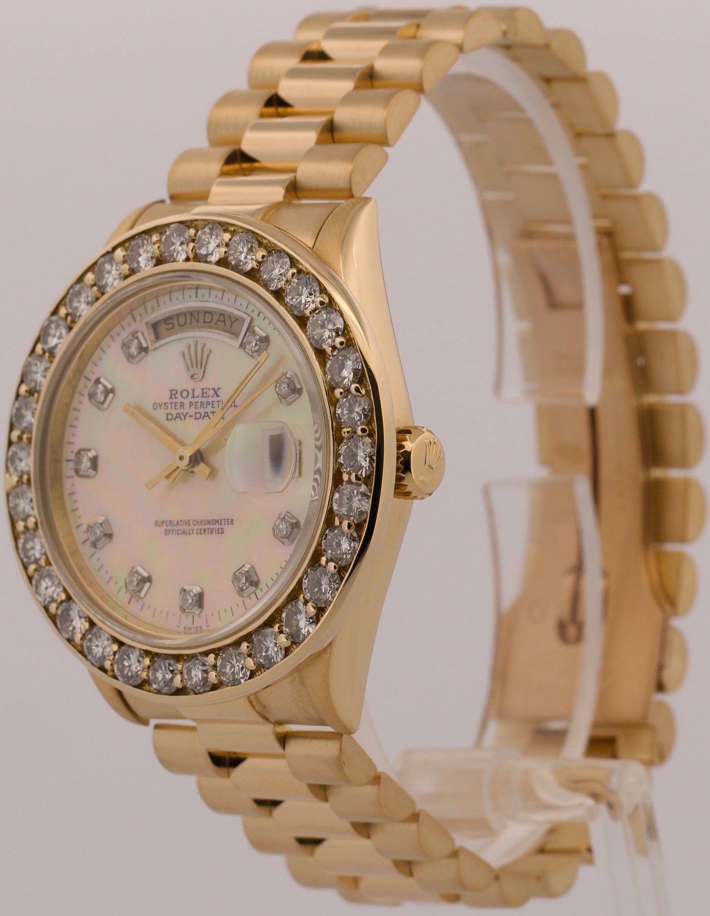 1983 PAPERS Rolex Day-Date President MOP DIAMOND 18K Yellow Gold 36mm 18038 BOX
