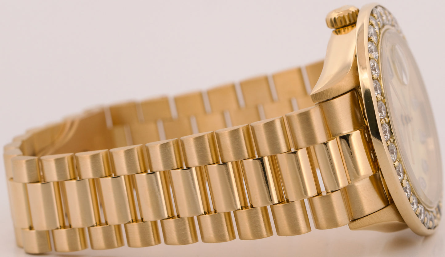 1983 PAPERS Rolex Day-Date President MOP DIAMOND 18K Yellow Gold 36mm 18038 BOX