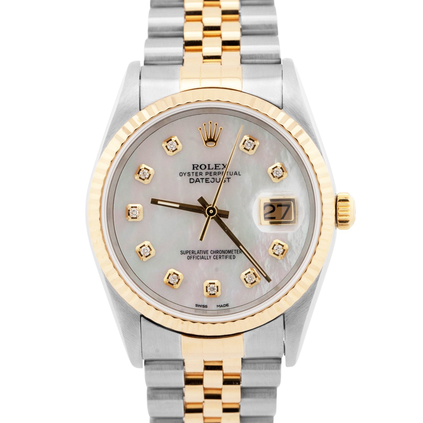 PAPERS Rolex DateJust 36mm MOP DIAMOND Two-Tone 18K Gold JUBILEE Watch 16233 BOX