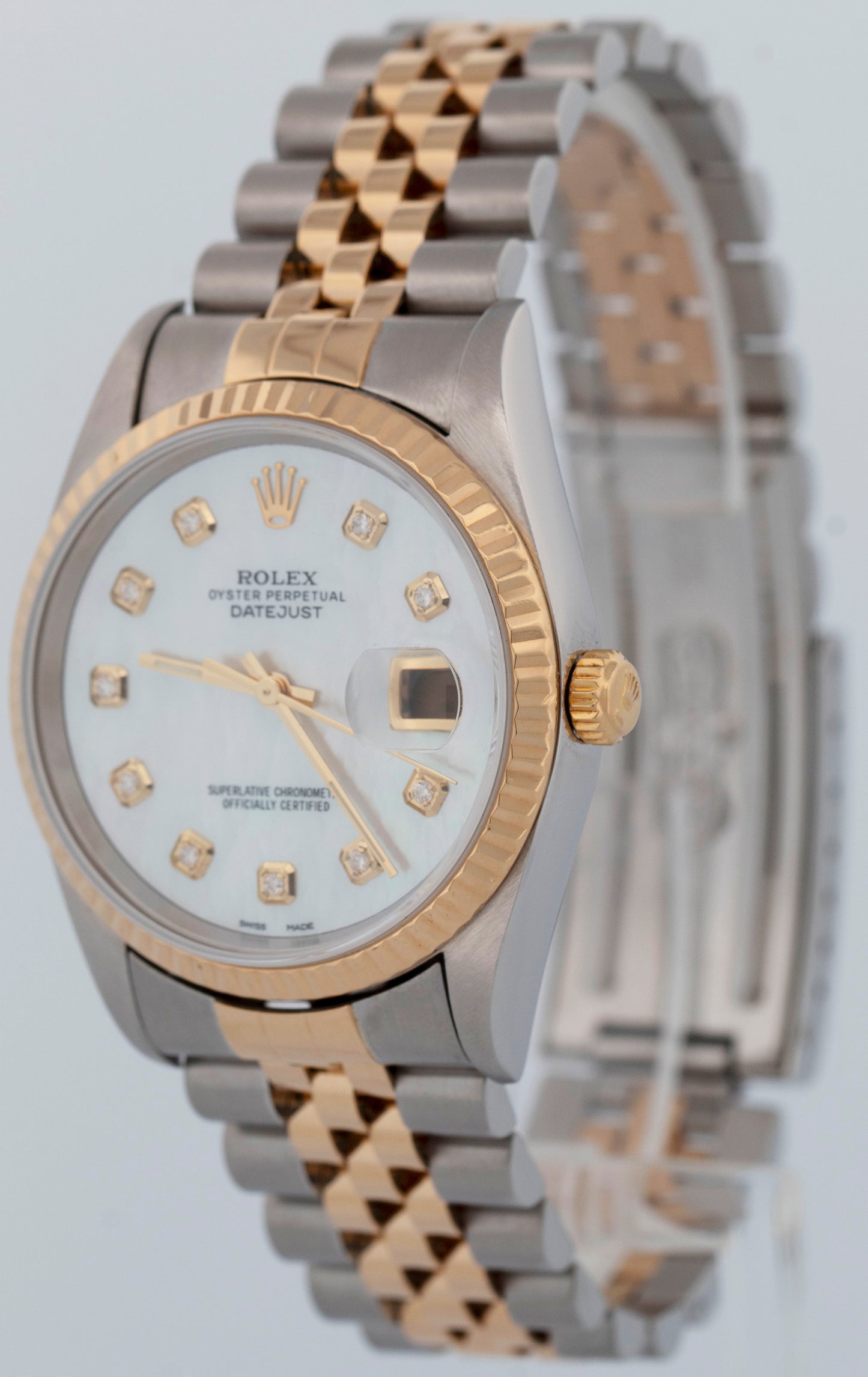 PAPERS Rolex DateJust 36mm MOP DIAMOND Two-Tone 18K Gold JUBILEE Watch 16233 BOX