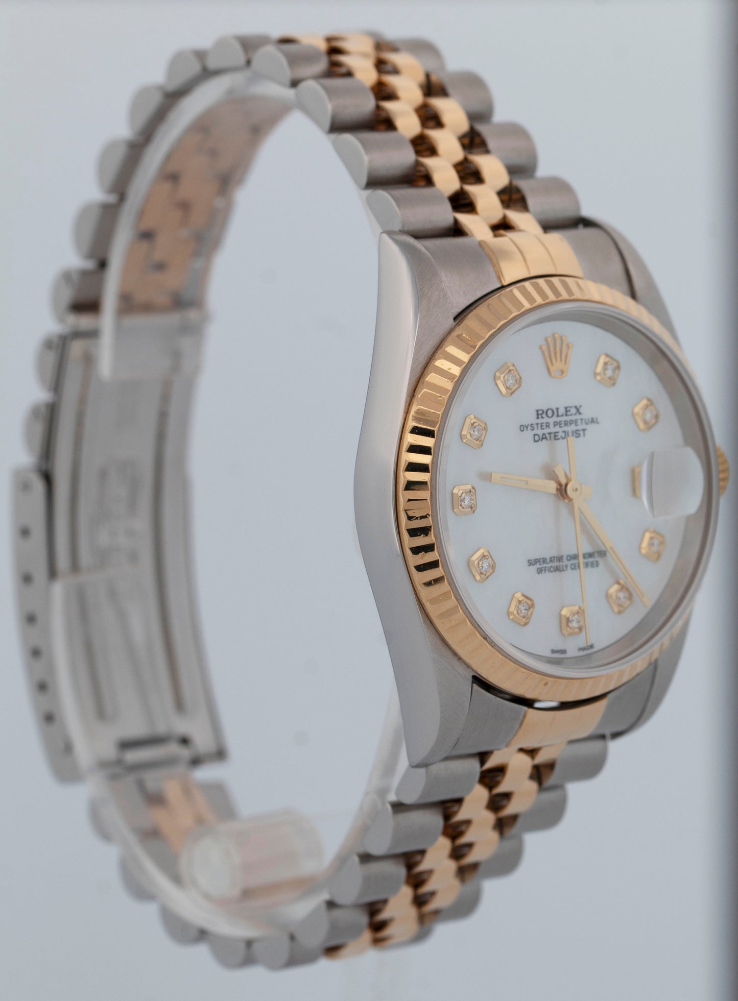 PAPERS Rolex DateJust 36mm MOP DIAMOND Two-Tone 18K Gold JUBILEE Watch 16233 BOX