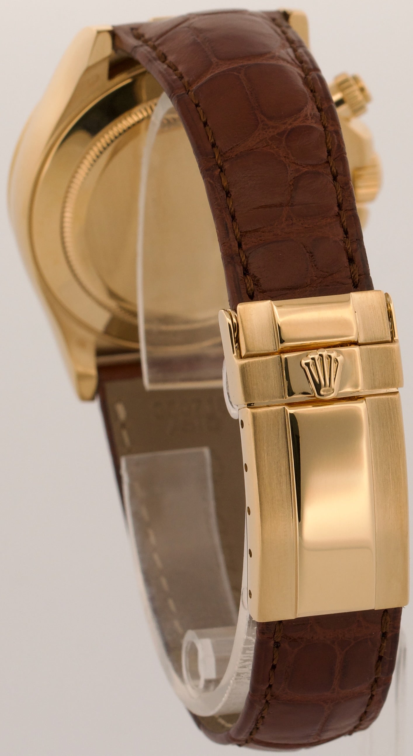 Rolex Daytona Cosmograph WHITE ARABIC 18K Yellow Gold Brown Leather 116518