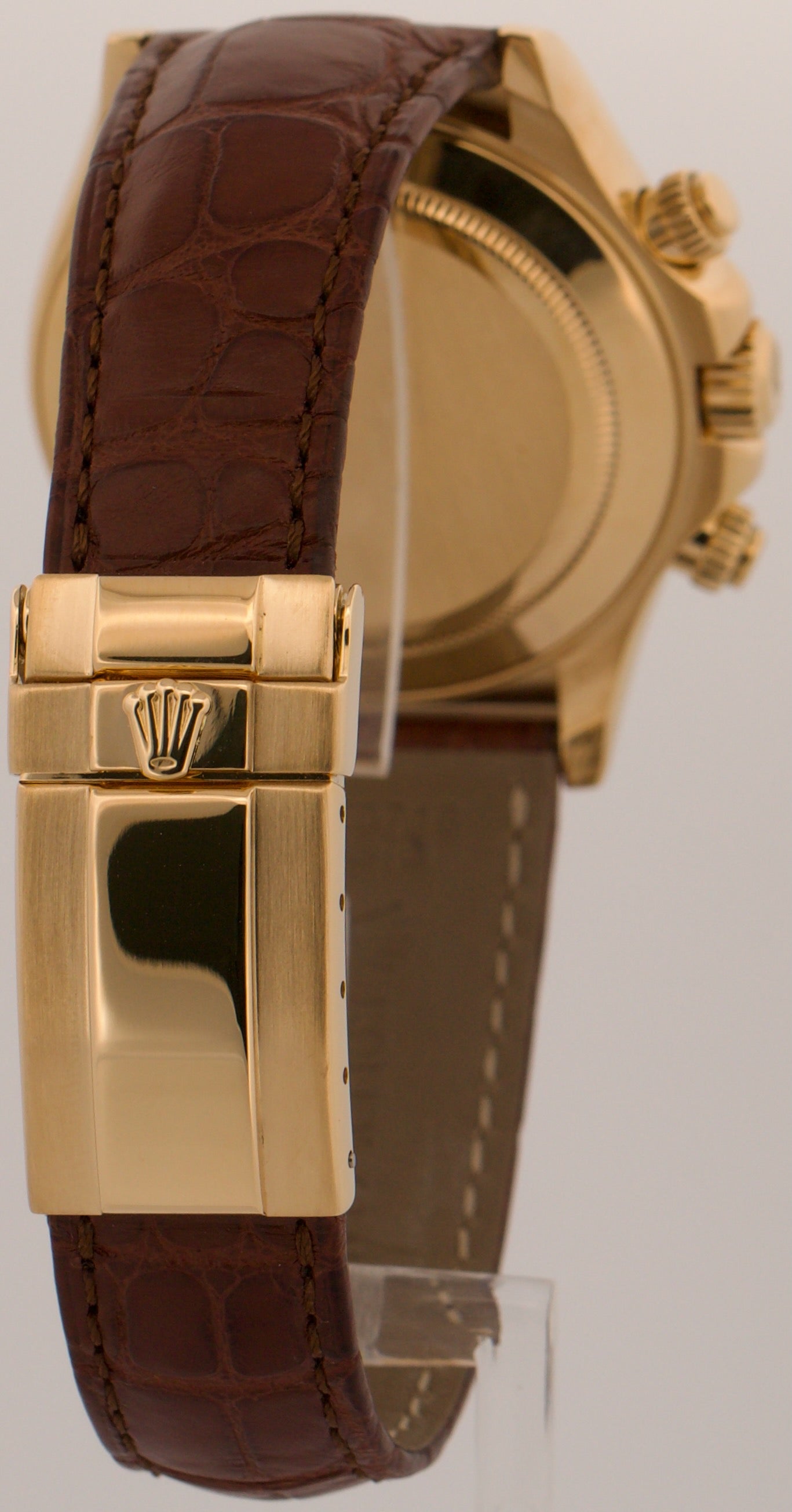 Rolex Daytona Cosmograph WHITE ARABIC 18K Yellow Gold Brown Leather 116518