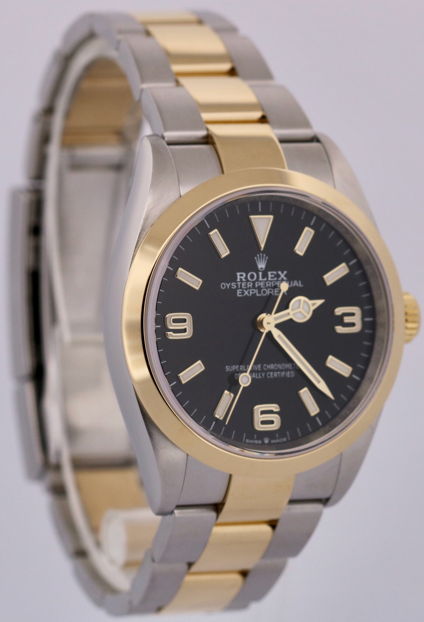 Rolex Explorer I BLACK Two-Tone 18K Yellow Gold Steel Oyster 36mm 124273 Watch