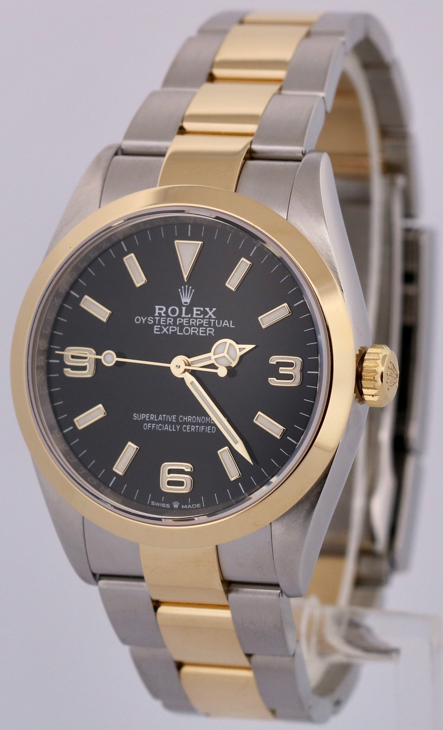 Rolex Explorer I BLACK Two-Tone 18K Yellow Gold Steel Oyster 36mm 124273 Watch