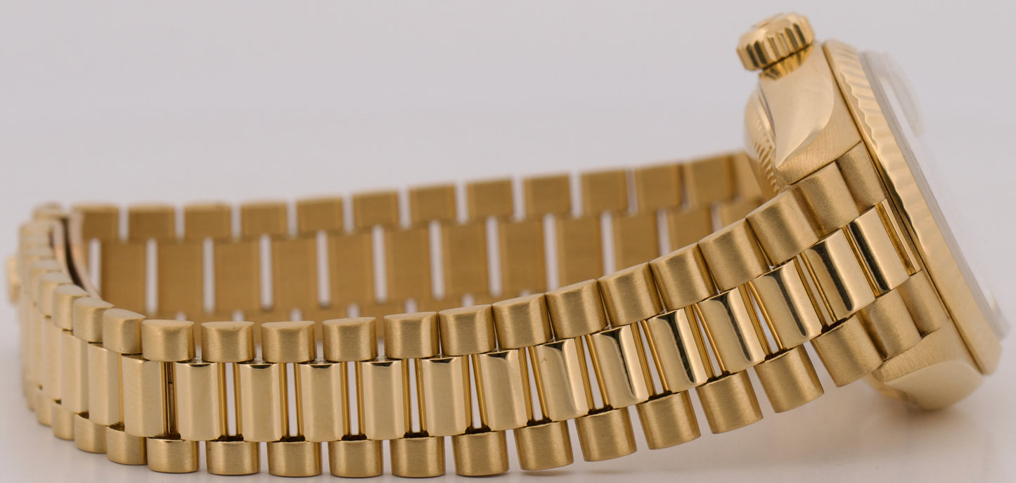 PAPERS Ladies Rolex DateJust President 26mm WHITE DIAMOND 18K Gold 69178 BOX