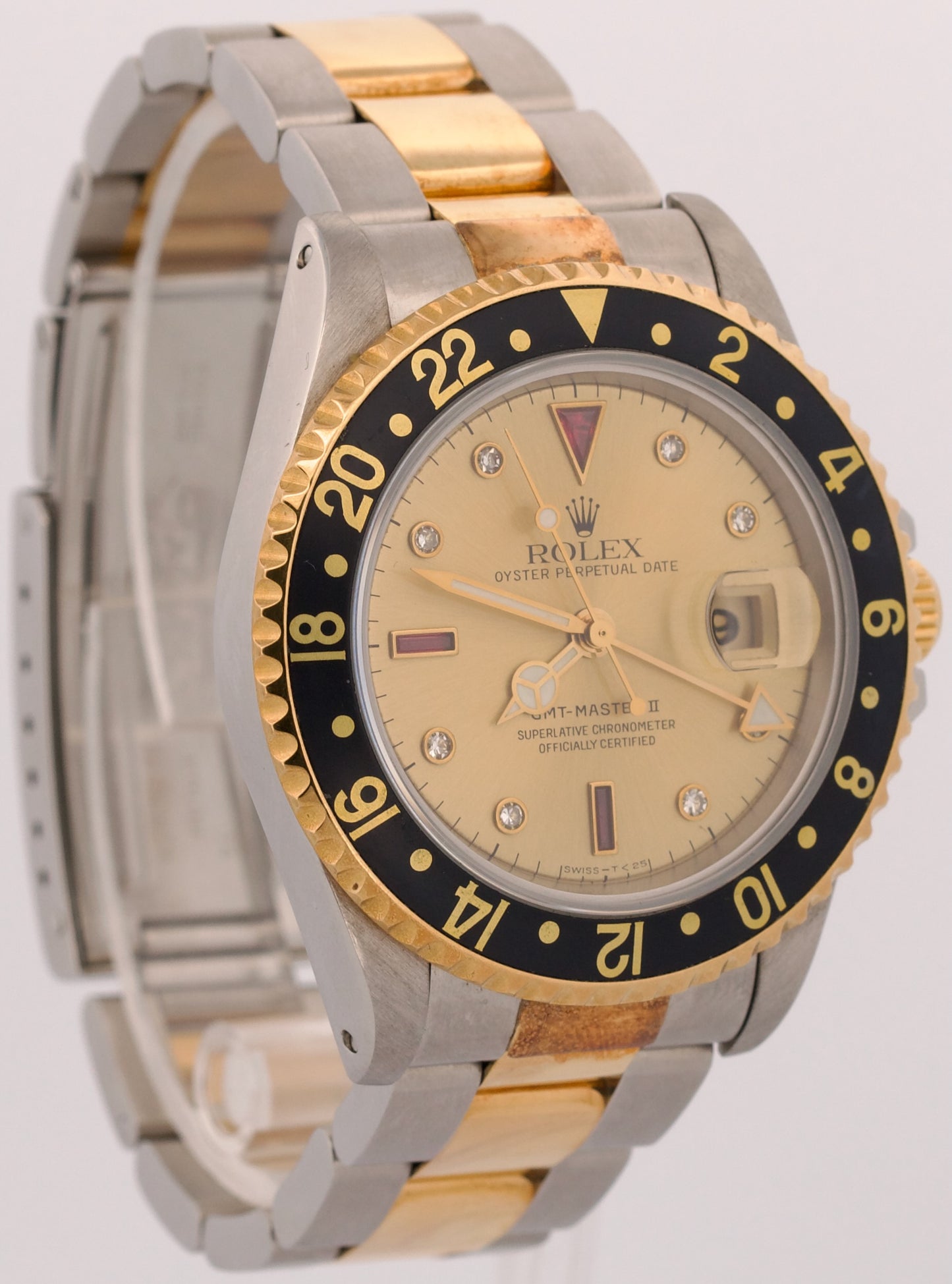 Rolex GMT-Master II SERTI CHAMPAGNE DIAMOND Two-Tone Gold Steel 40mm 16713 BOX