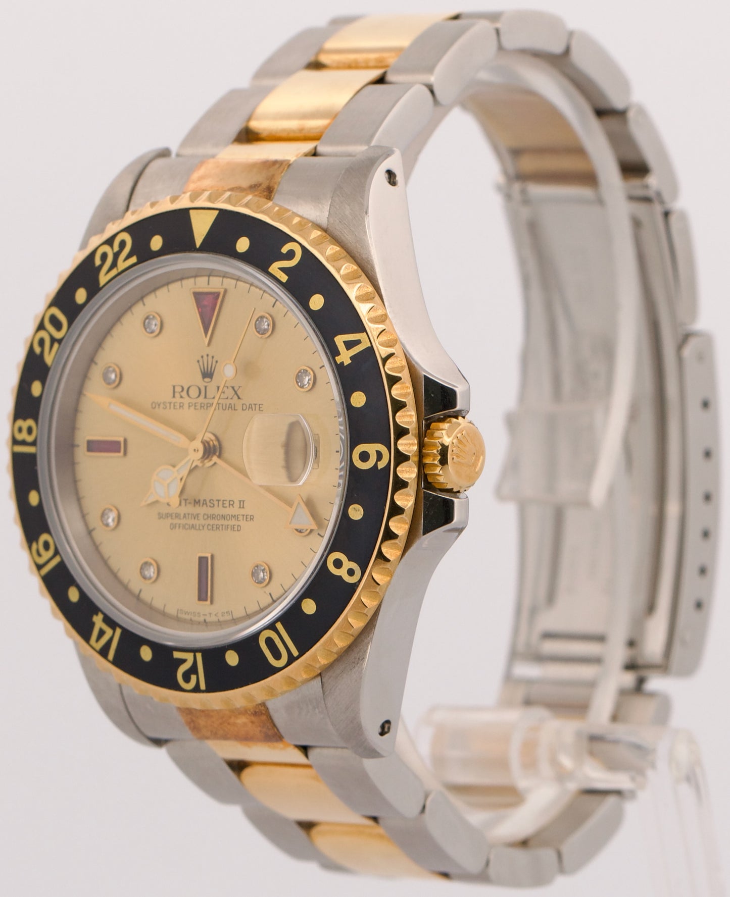 Rolex GMT-Master II SERTI CHAMPAGNE DIAMOND Two-Tone Gold Steel 40mm 16713 BOX