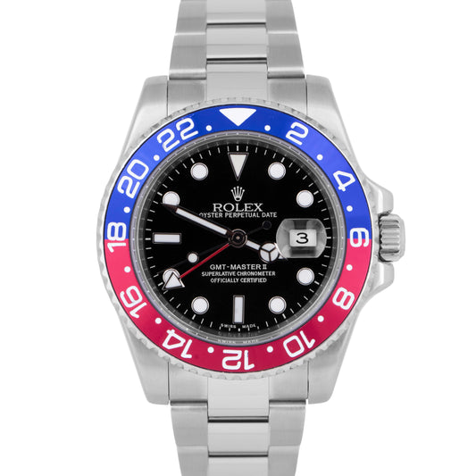 Rolex GMT-Master II PEPSI Red Blue 40mm Black Stainless Steel Date Watch 116710