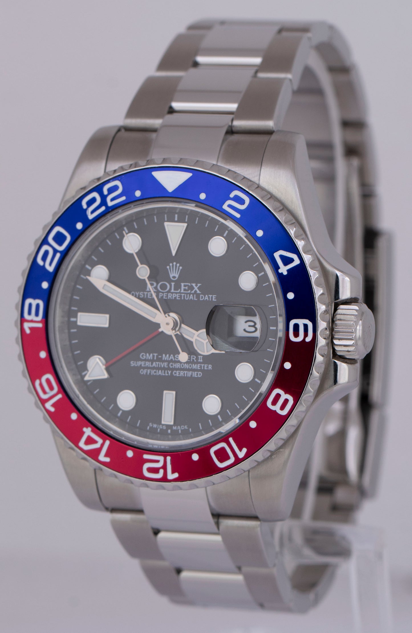 Rolex GMT-Master II PEPSI Red Blue 40mm Black Stainless Steel Date Watch 116710