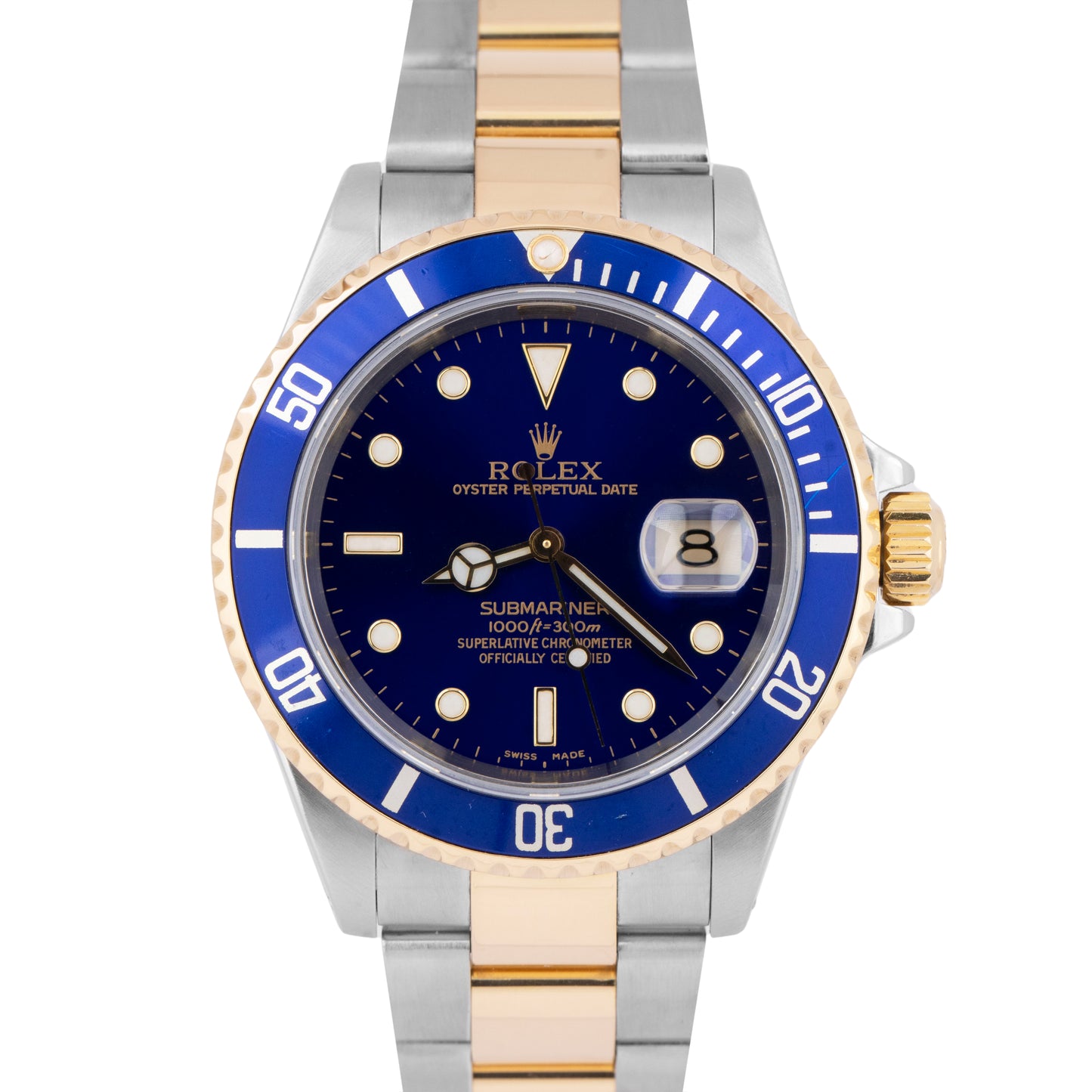 PAPERS Rolex Submariner Date 40mm Blue Two-Tone Gold Buckle Watch 16613 LB B+P