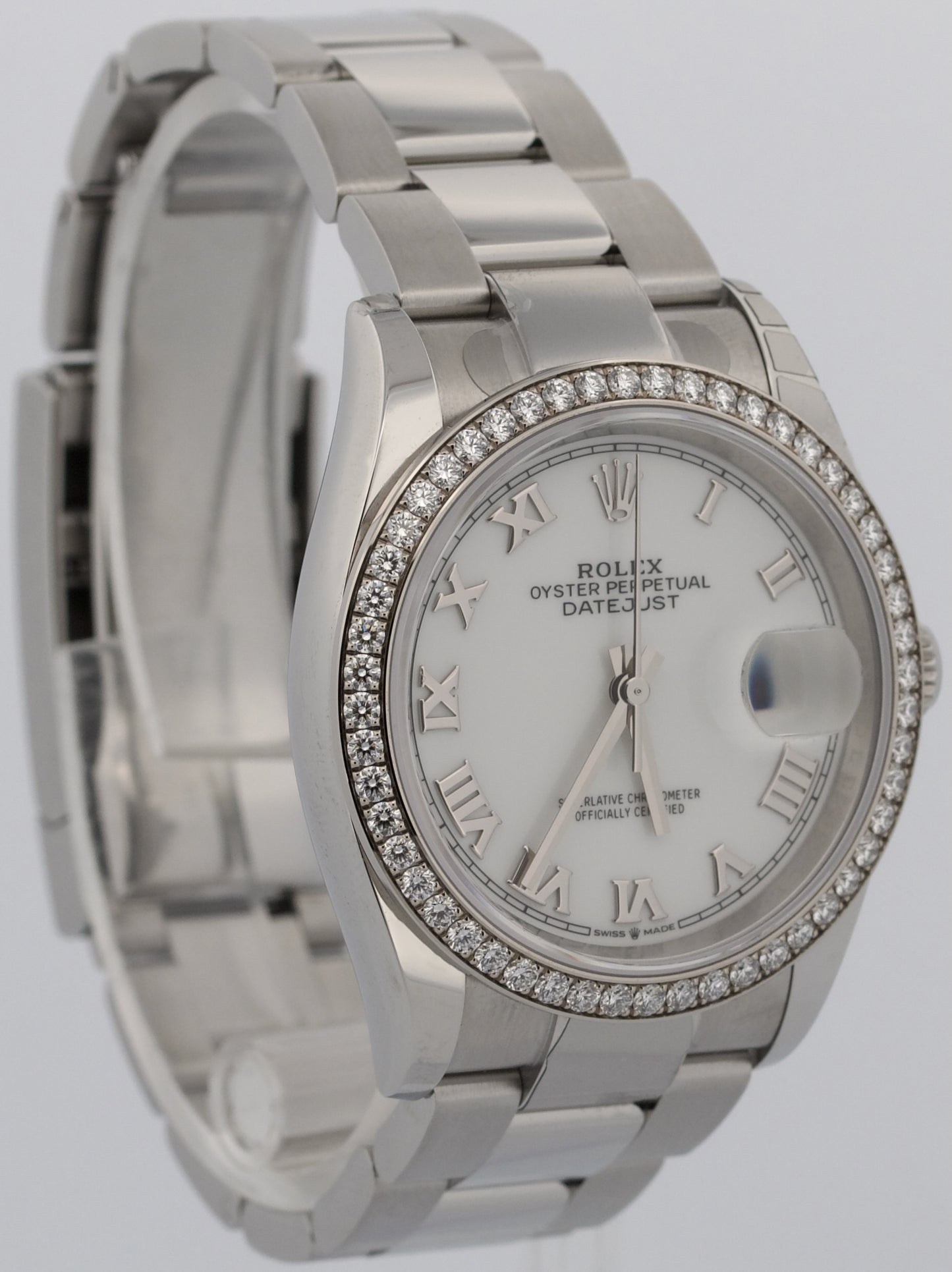2025 PAPERS Rolex DateJust 36mm WHITE ROMAN Steel DIAMOND Oyster 126284 RBR BOX