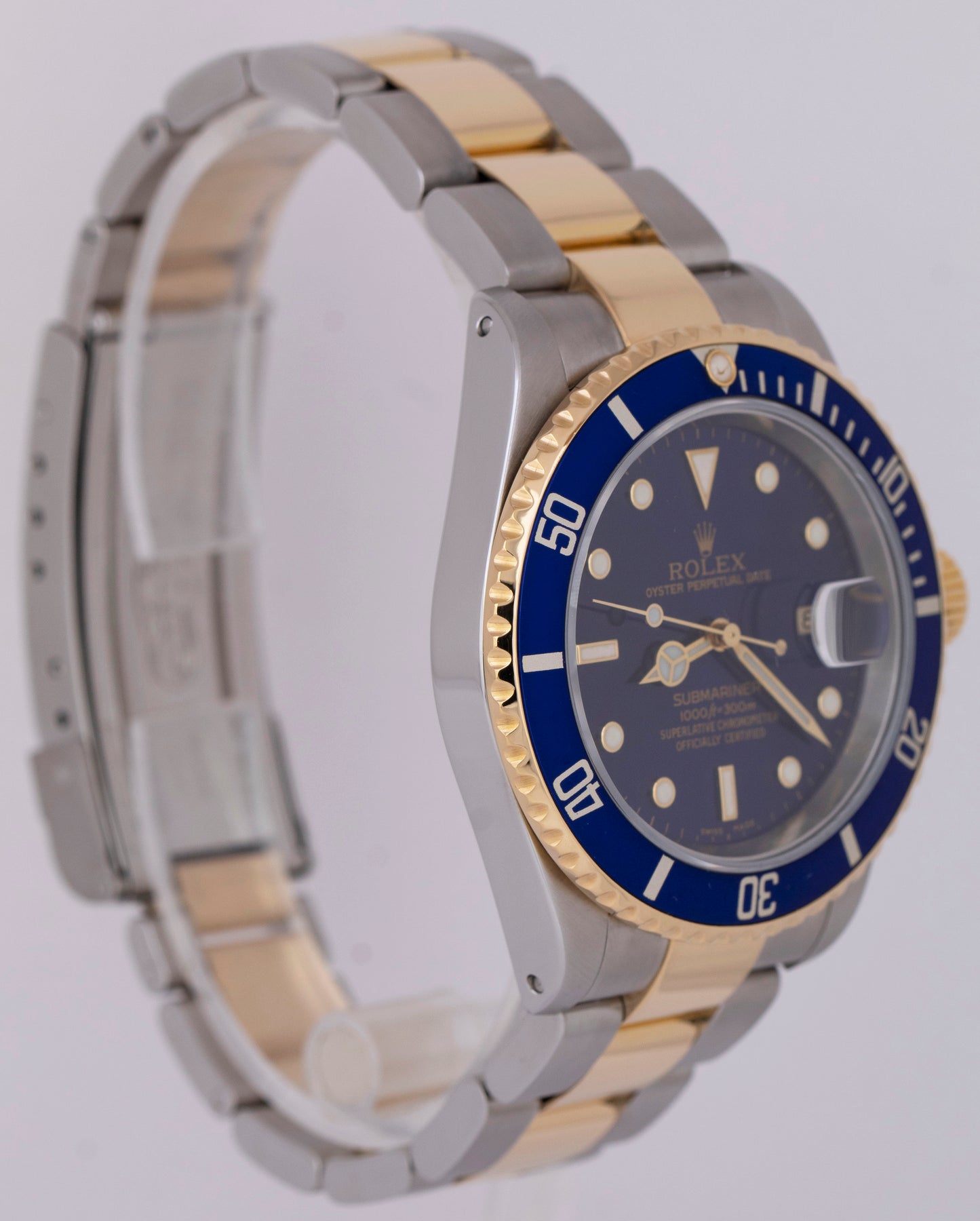 PAPERS Rolex Submariner Date 40mm Blue Two-Tone Gold Buckle Watch 16613 LB B+P
