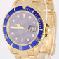 VINTAGE Rolex Submariner Date 18K Yellow Gold BLUE PURPLE 40mm 16808 Watch