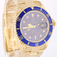 VINTAGE Rolex Submariner Date 18K Yellow Gold BLUE PURPLE 40mm 16808 Watch
