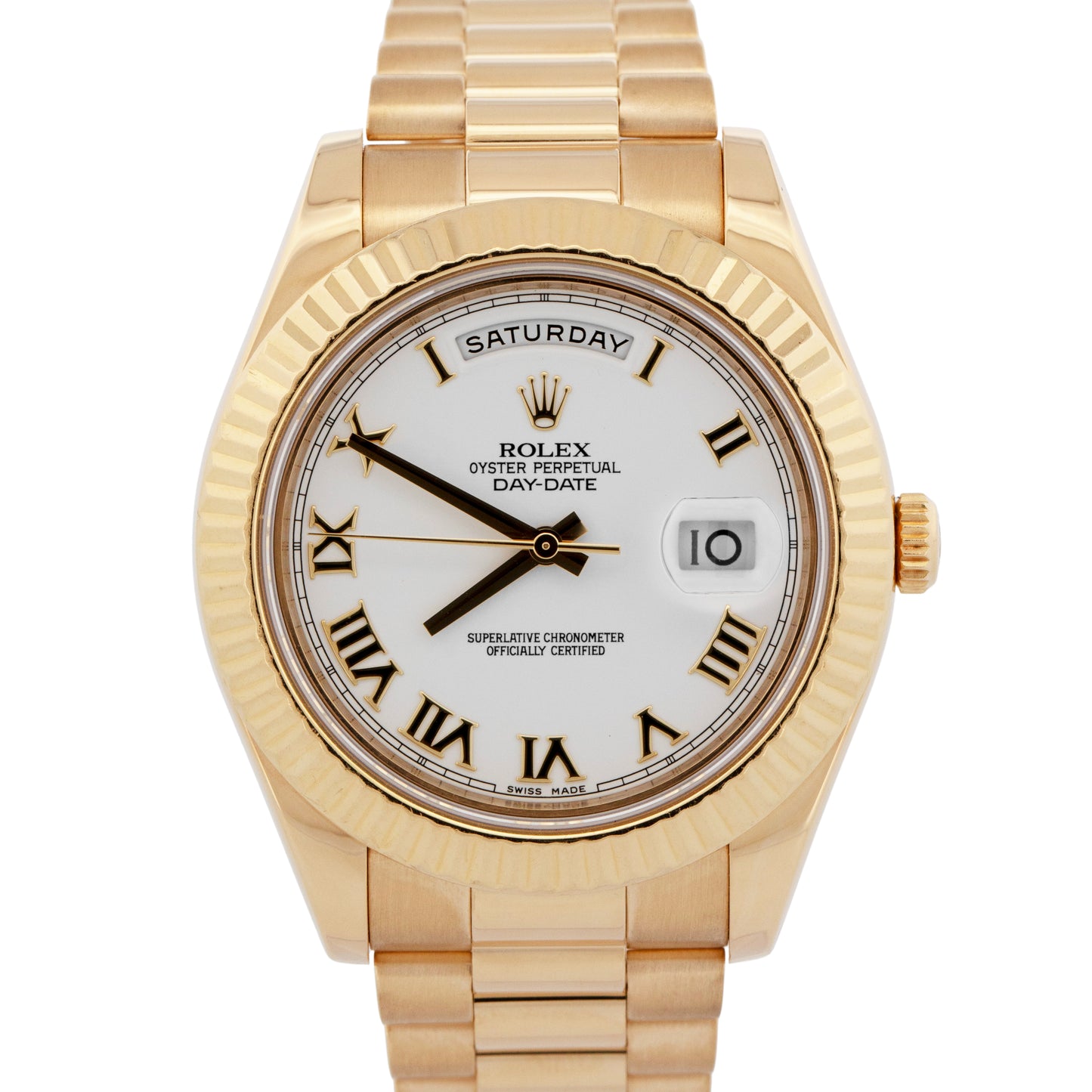 Rolex Day-Date II President WHITE Roman 18K Yellow Gold 41mm 218238 Watch