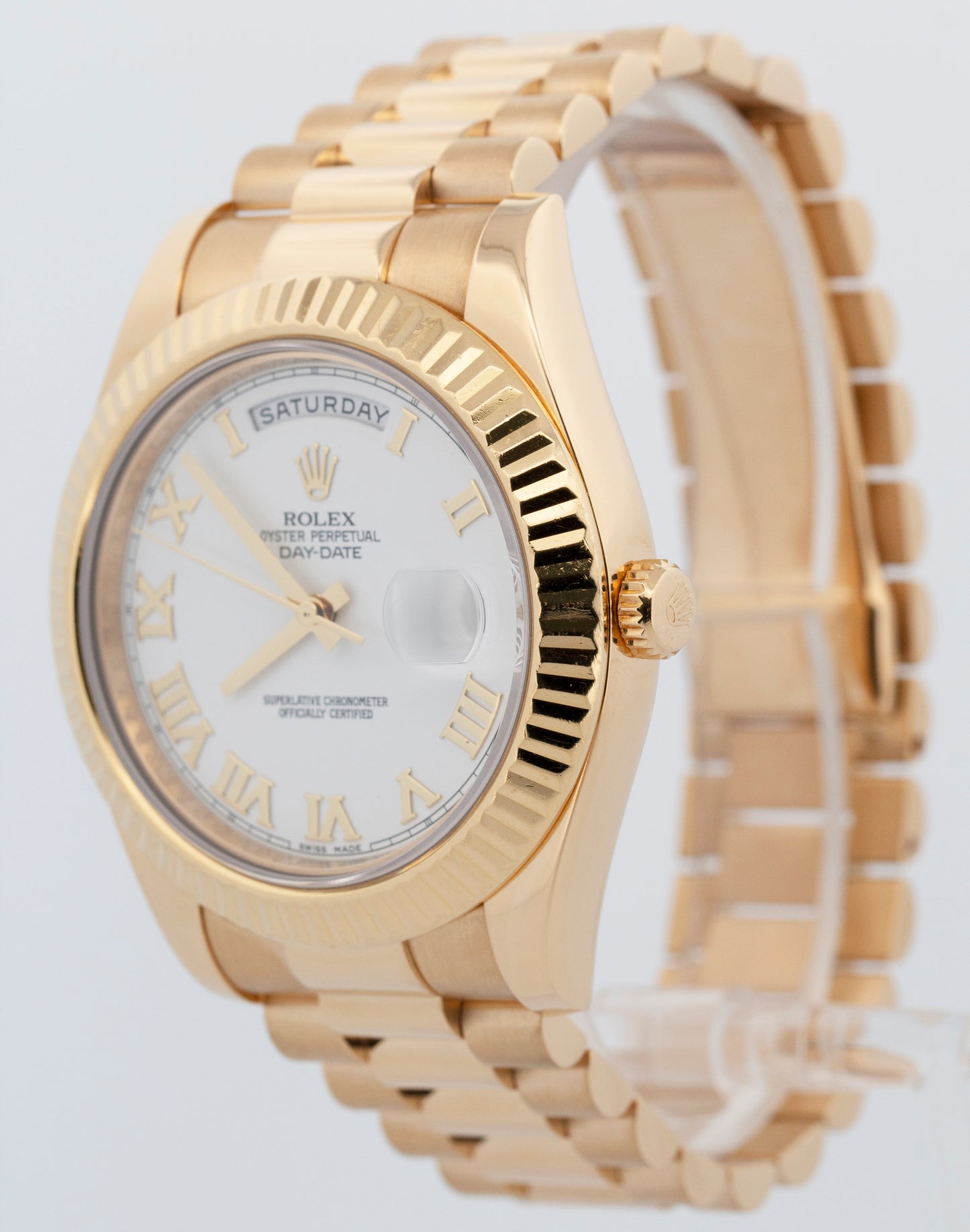 Rolex Day-Date II President WHITE Roman 18K Yellow Gold 41mm 218238 Watch