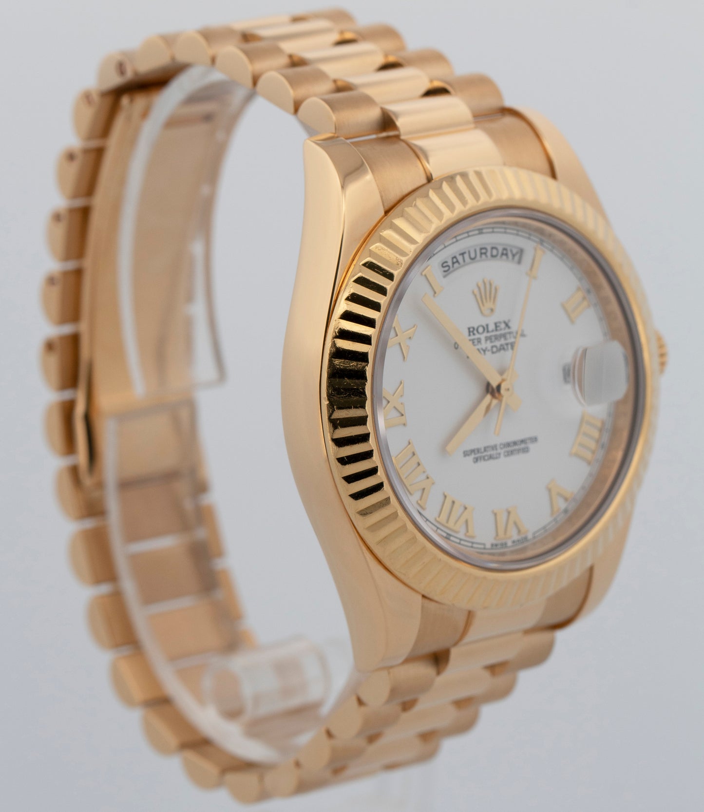 Rolex Day-Date II President WHITE Roman 18K Yellow Gold 41mm 218238 Watch
