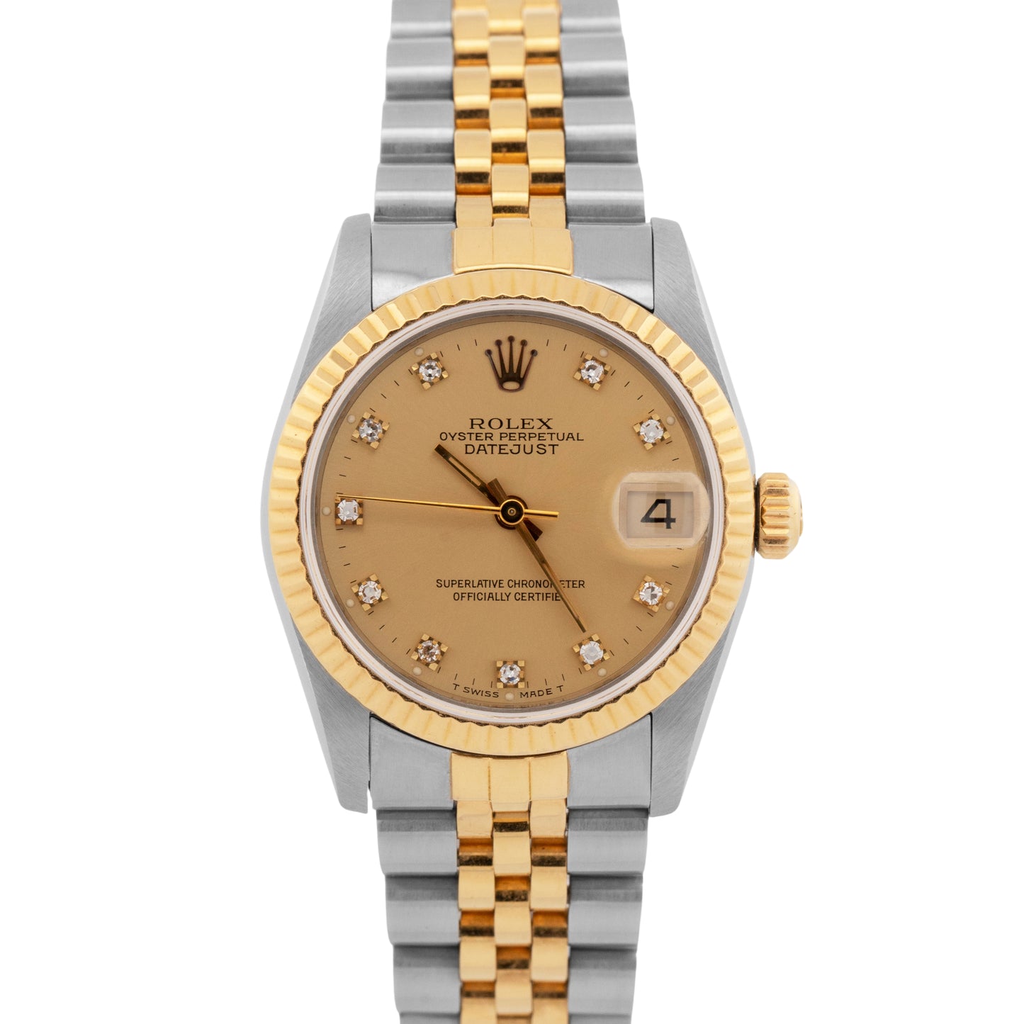 Rolex DateJust Midsize CHAMPAGNE DIAMOND Two-Tone Gold Steel 31mm 68273 Watch