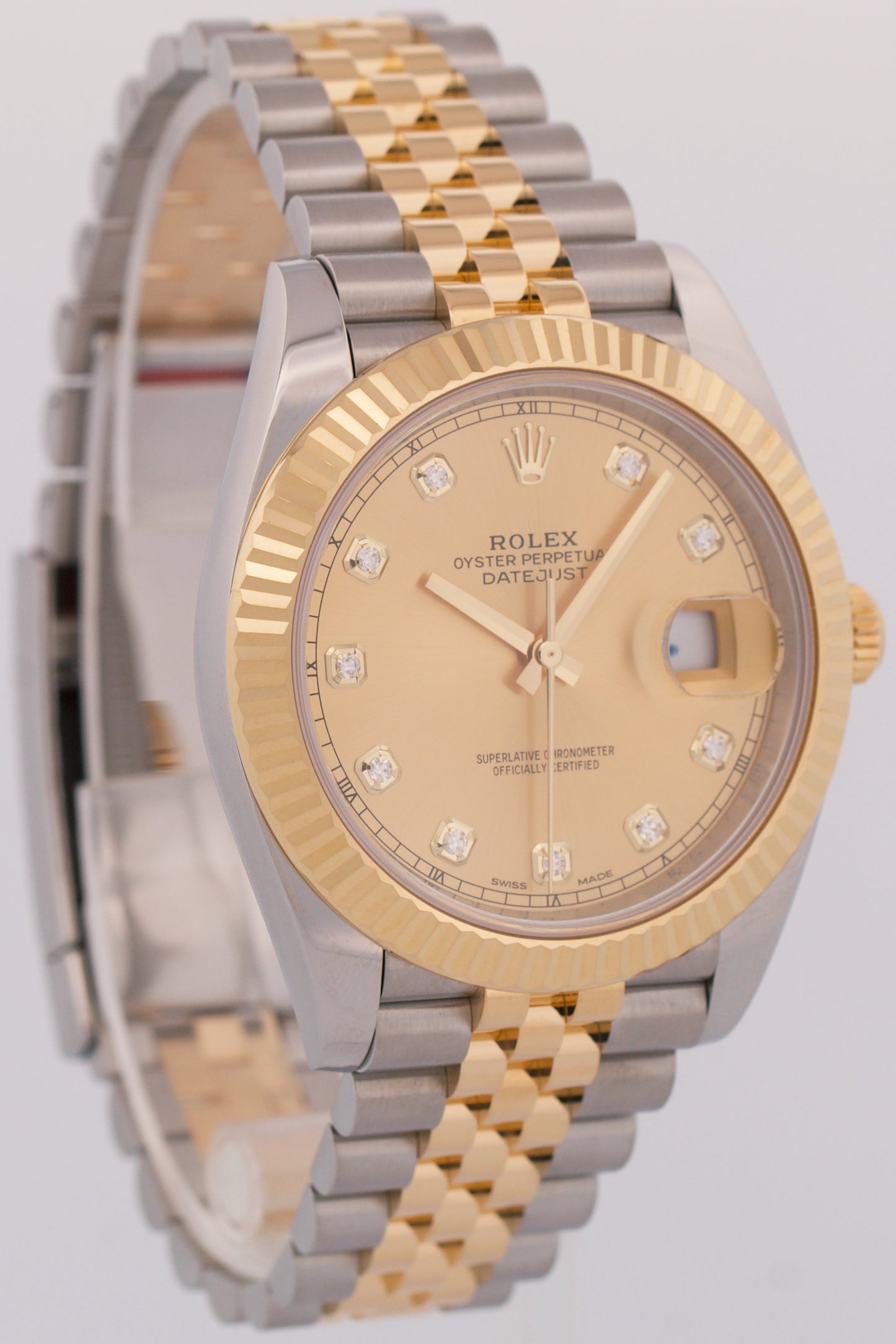 MINT PAPERS Rolex DateJust 41mm CHAMPAGNE DIAMOND 18K Gold JUBILEE 126333 BOX