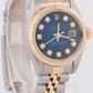 Ladies Rolex DateJust 26mm BLUE VIGNETTE DIAMOND 18K Gold Steel JUBILEE 69173