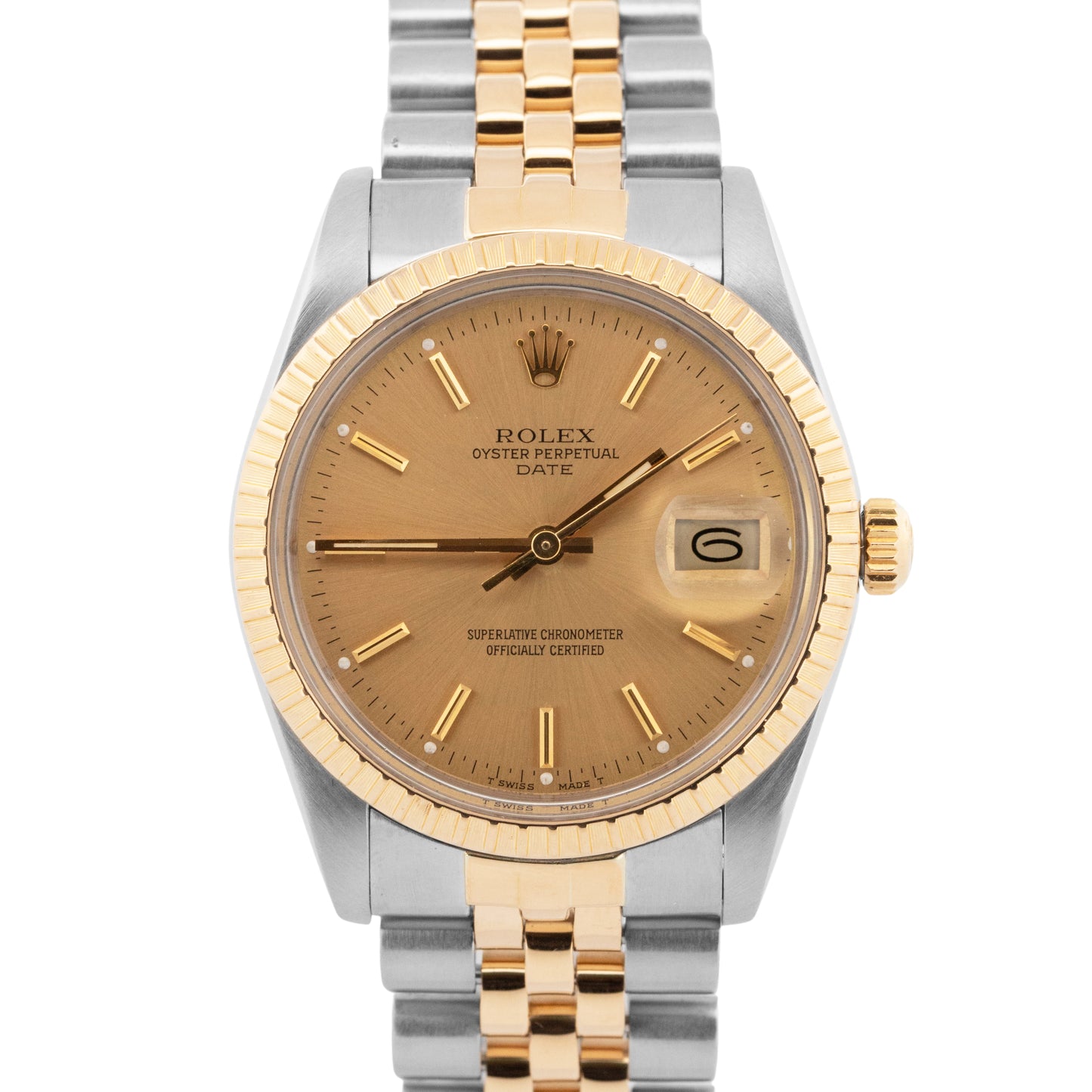 Rolex DateJust CHAMPAGNE Two-Tone Yellow Gold Steel 34mm Jubilee 15053 Watch