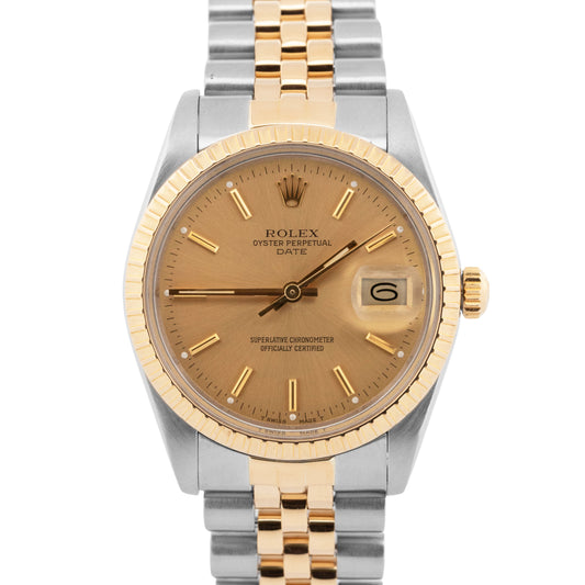 Rolex DateJust CHAMPAGNE Two-Tone Yellow Gold Steel 34mm Jubilee 15053 Watch