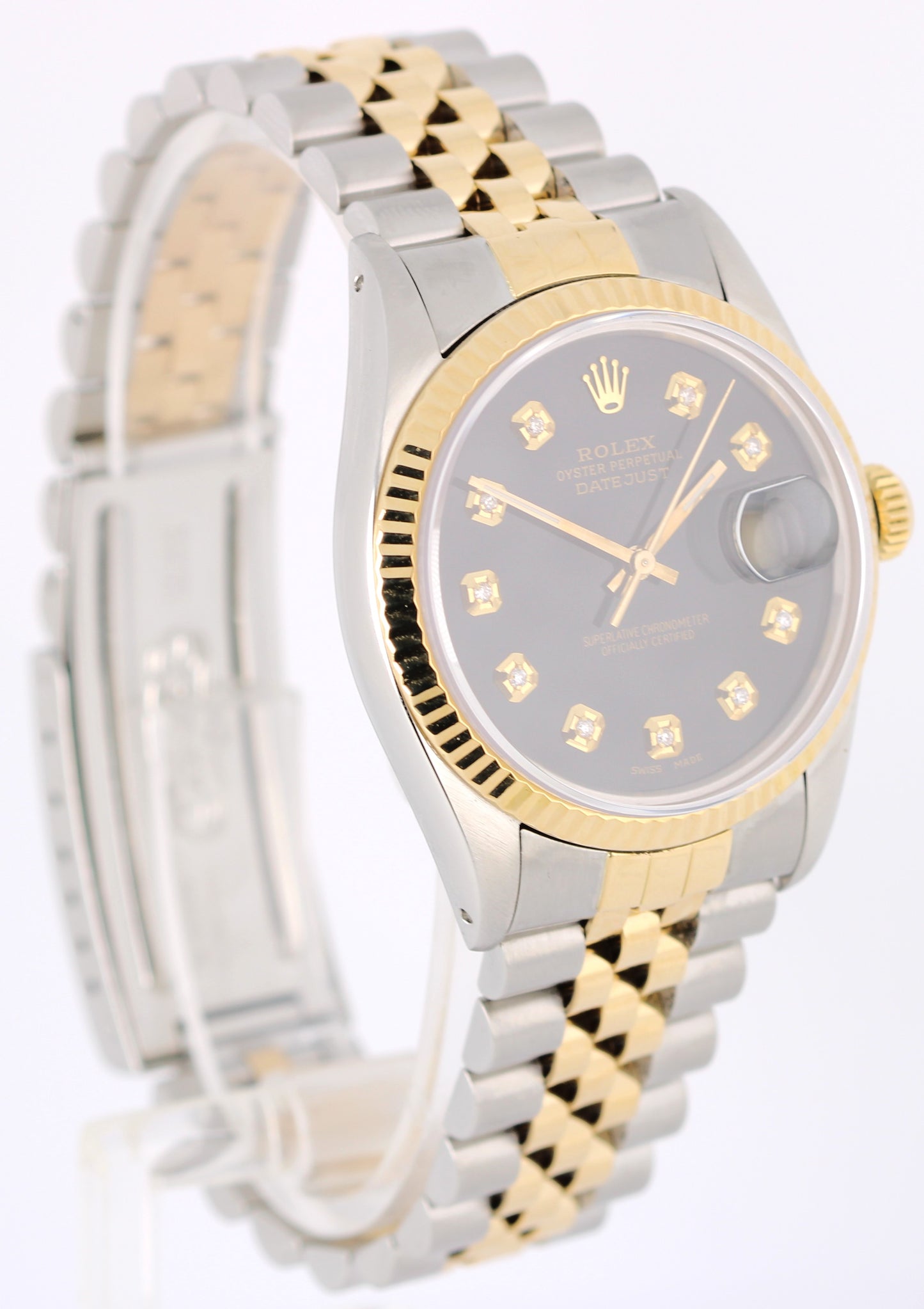 VINTAGE Rolex DateJust Two-Tone 18k Gold Steel Black DIAMOND 36mm 16013 BOX