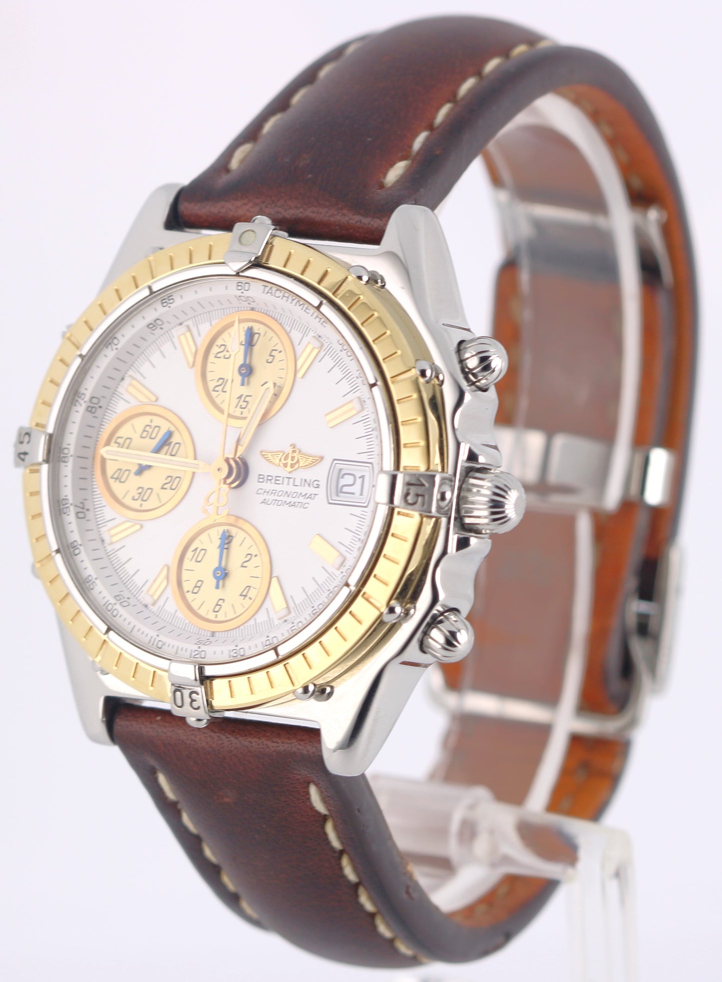 Breitling Chronomat Chronograph Two-Tone 18k Steel White 39mm D13050.1 Watch