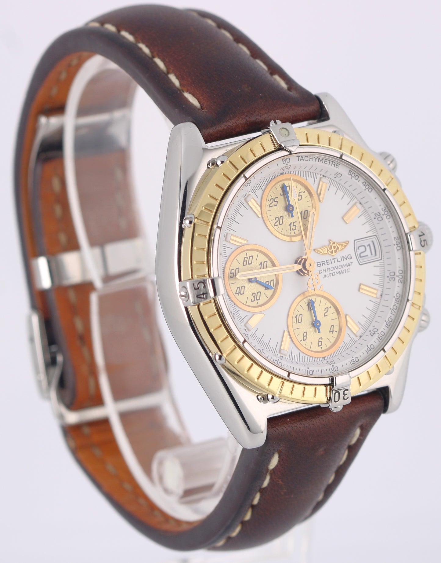 Breitling Chronomat Chronograph Two-Tone 18k Steel White 39mm D13050.1 Watch