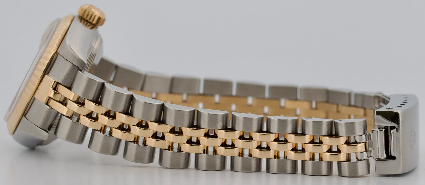 PAPERS Ladies Rolex DateJust IVORY ROMAN PYRAMID 18K 26mm JUBILEE 79173 BOX