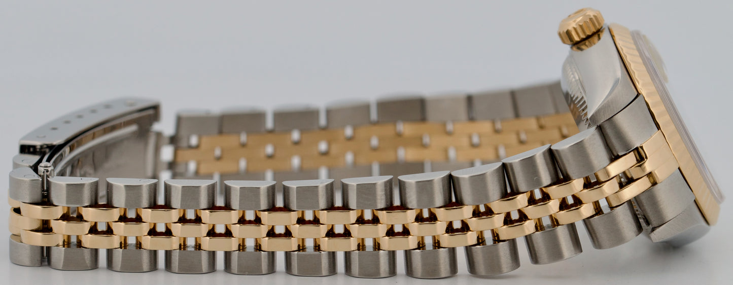 PAPERS Ladies Rolex DateJust IVORY ROMAN PYRAMID 18K 26mm JUBILEE 79173 BOX