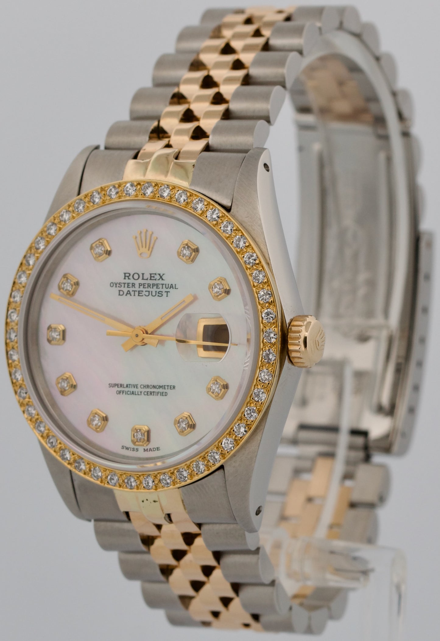 Rolex DateJust 36mm MOP DIAMOND Two-Tone 18K Yellow Gold JUBILEE Watch 16013