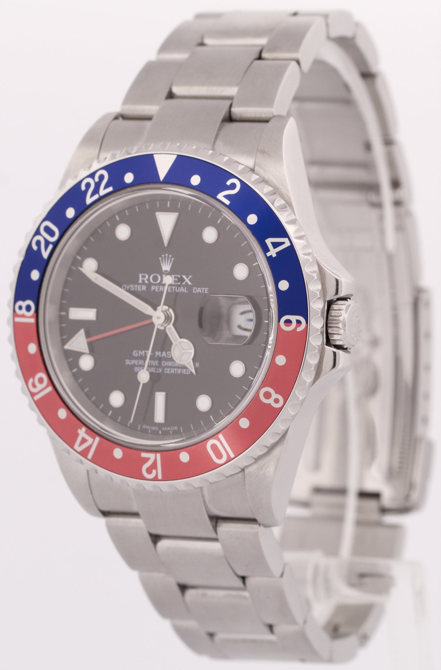 MINT PAPERS Rolex GMT-Master II PEPSI Red Blue Steel NO-HOLES 40mm 16710 BOX