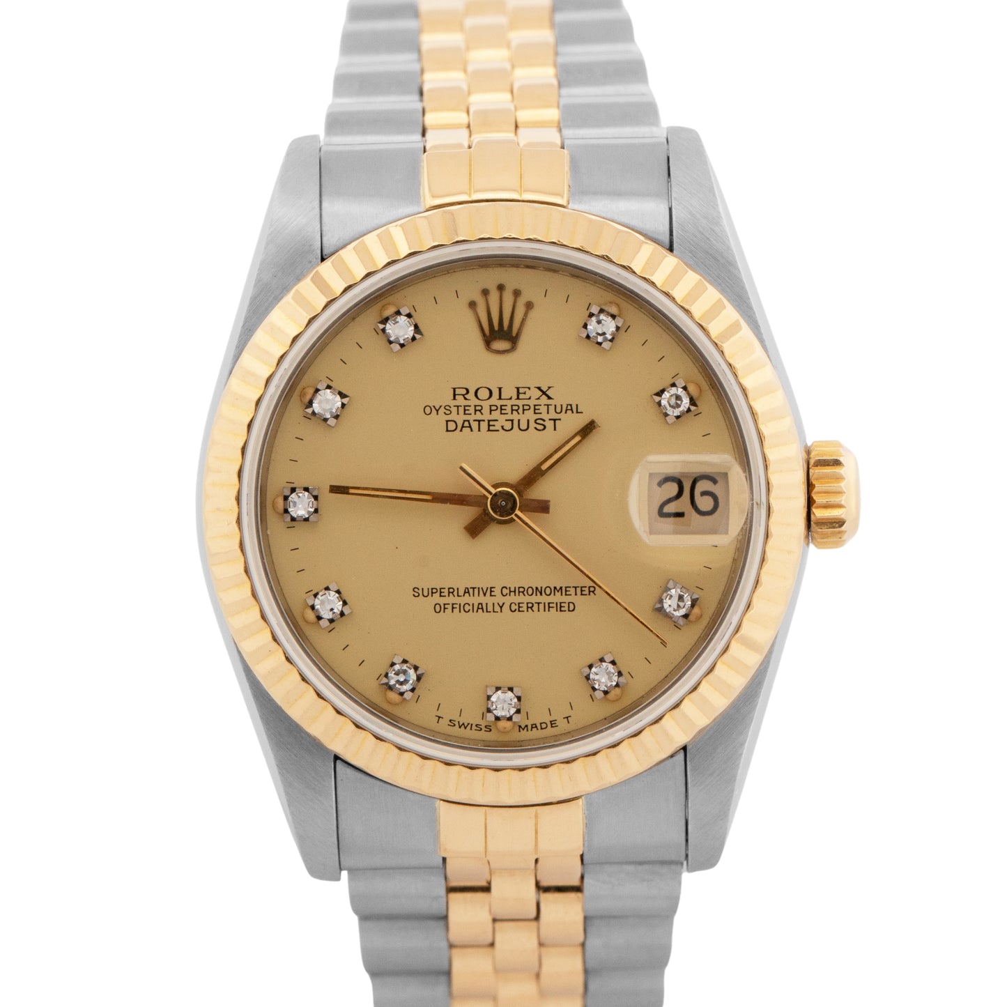 Rolex DateJust Midsize DIAMOND CHAMPAGNE Two-Tone Gold Steel 31mm 68273 Watch
