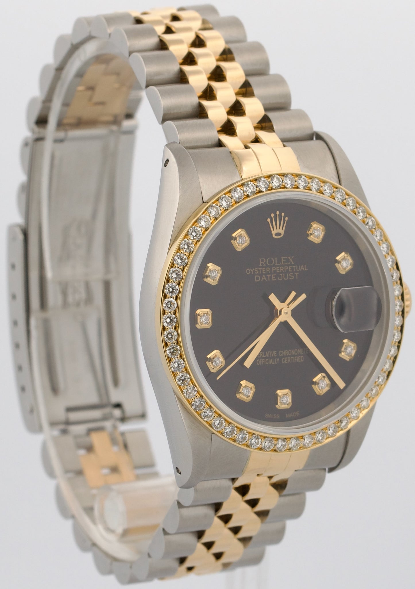 1991 Rolex DateJust 36mm BLACK DIAMOND Two-Tone 18K Gold Steel JUBILEE 16233