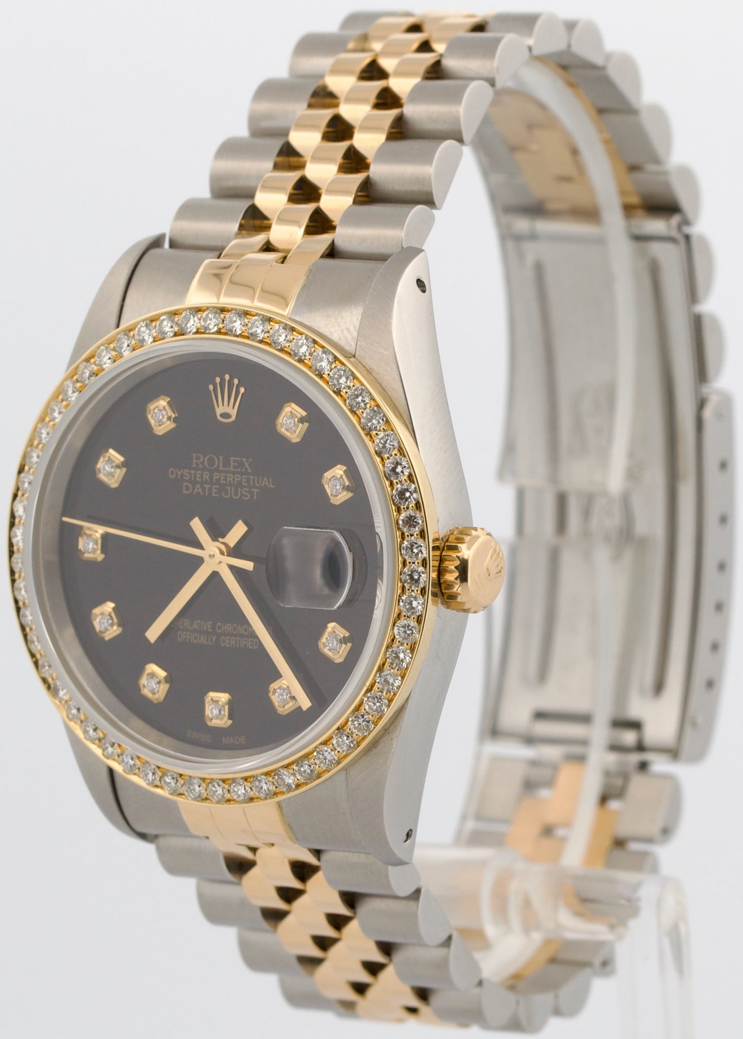 1991 Rolex DateJust 36mm BLACK DIAMOND Two-Tone 18K Gold Steel JUBILEE 16233