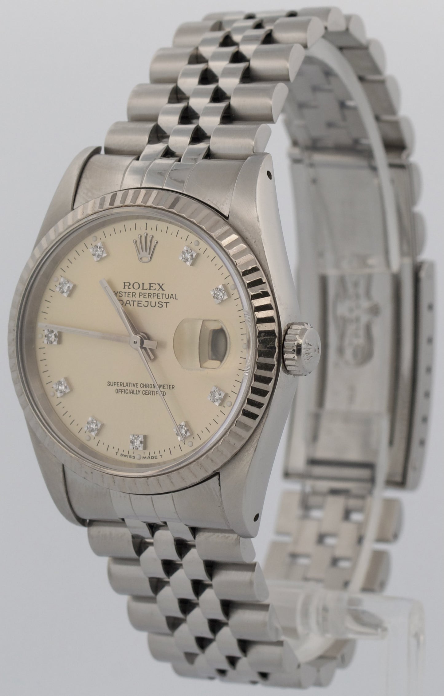 Rolex DateJust FACTORY PATINA SILVER DIAMOND 36mm 18K Gold JUBILEE Steel 16234