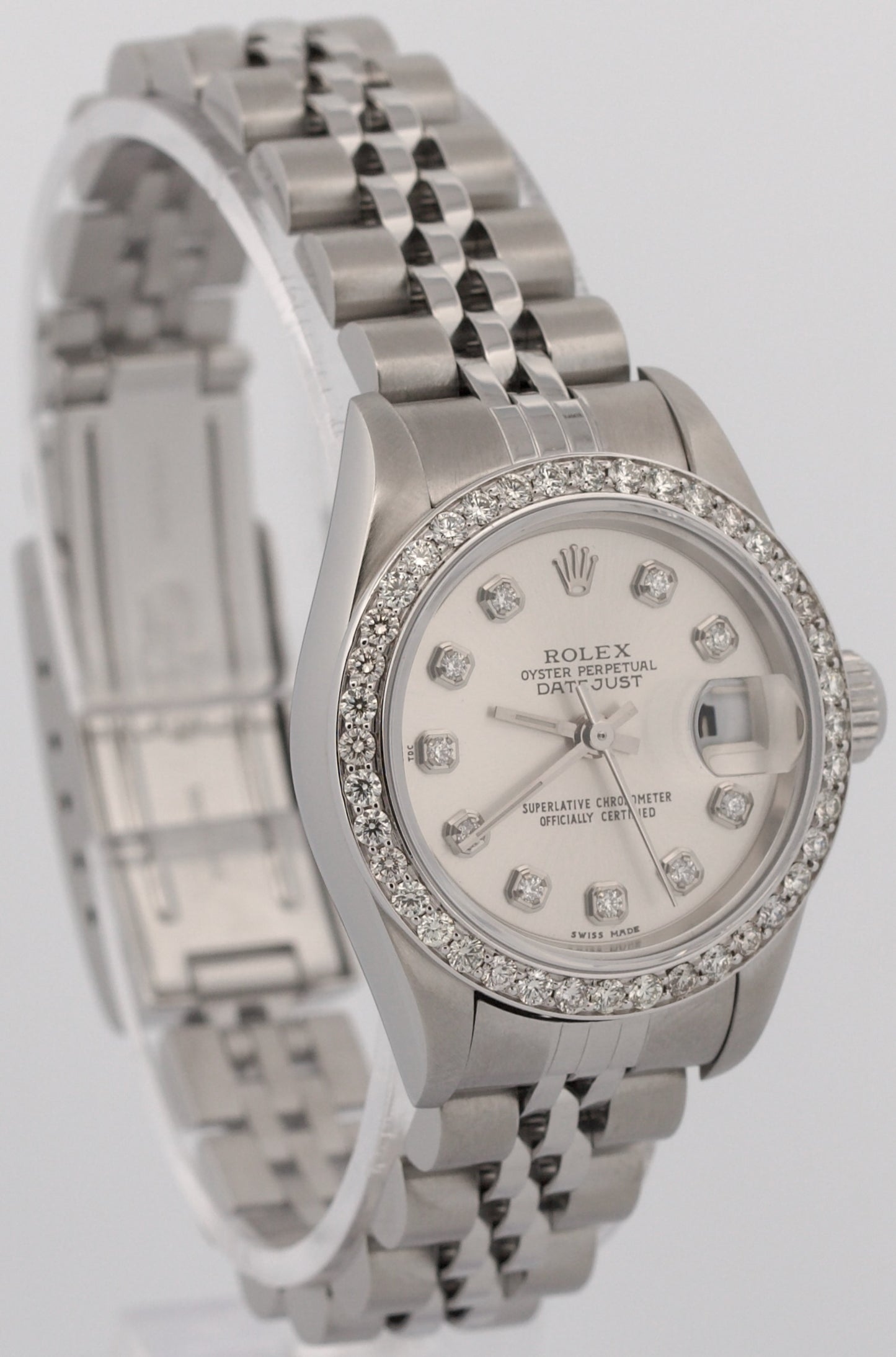 Rolex DateJust SILVER DIAMOND BEZEL 18K Stainless Steel JUBILEE 79174 Watch