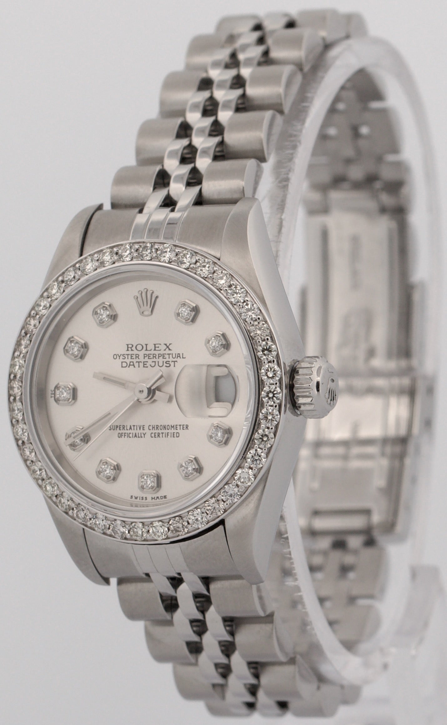 Rolex DateJust SILVER DIAMOND BEZEL 18K Stainless Steel JUBILEE 79174 Watch