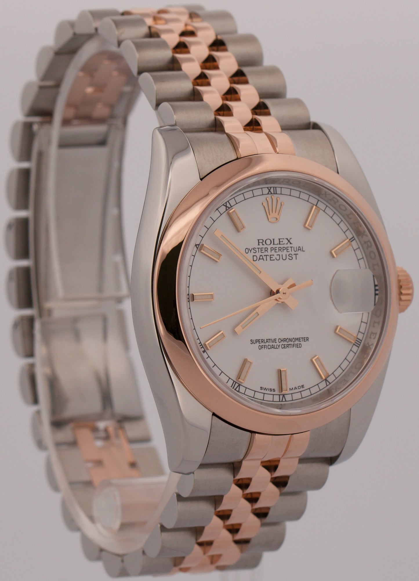Rolex DateJust 36mm WHITE 18K Rose Gold Steel RED ROULETTE Jubilee 116201 Watch