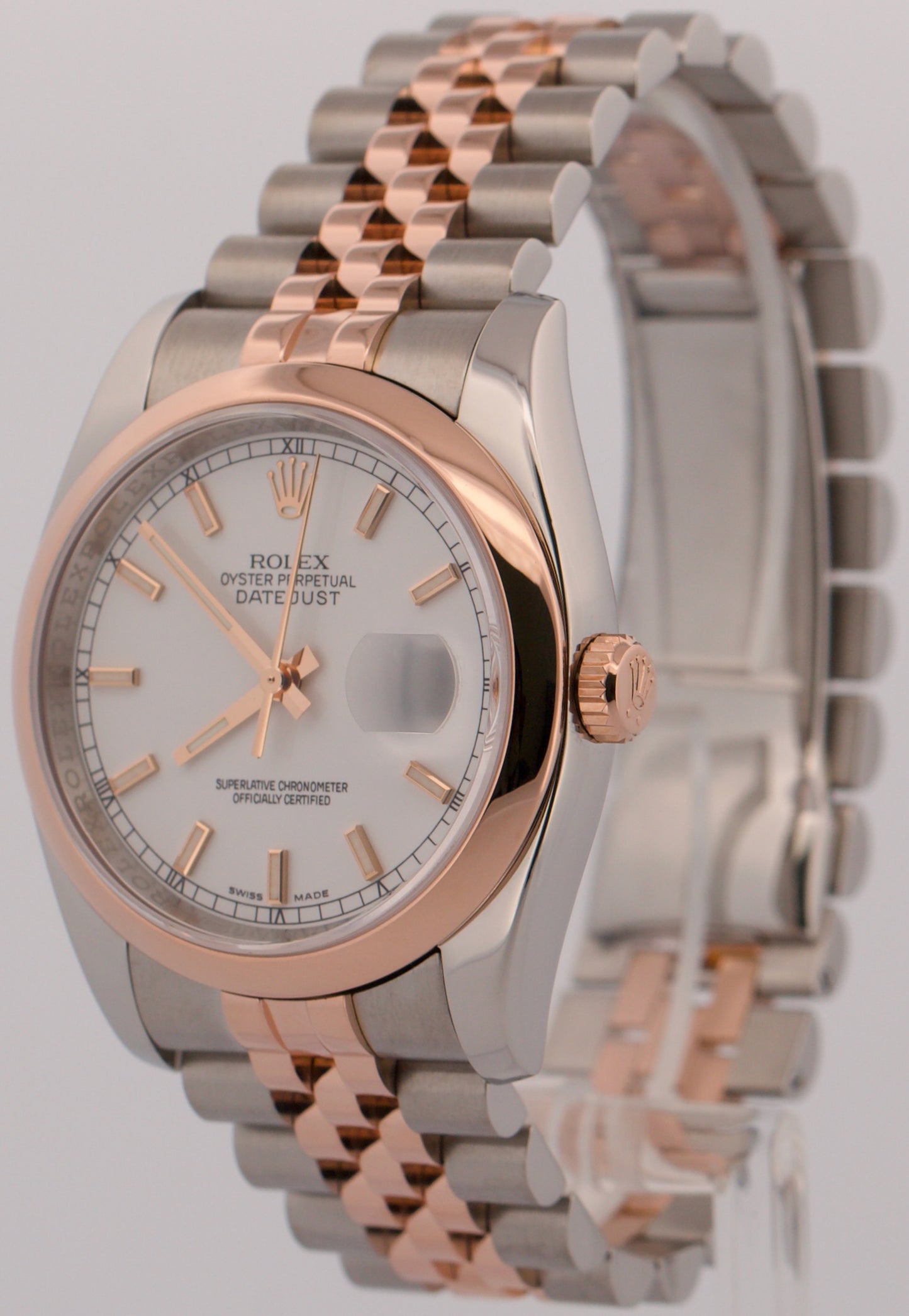 Rolex DateJust 36mm WHITE 18K Rose Gold Steel RED ROULETTE Jubilee 116201 Watch