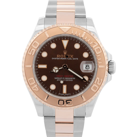MINT 2023 Rolex Yacht-Master 37mm Two-Tone 18K Rose CHOCOLATE Brown Watch 268621