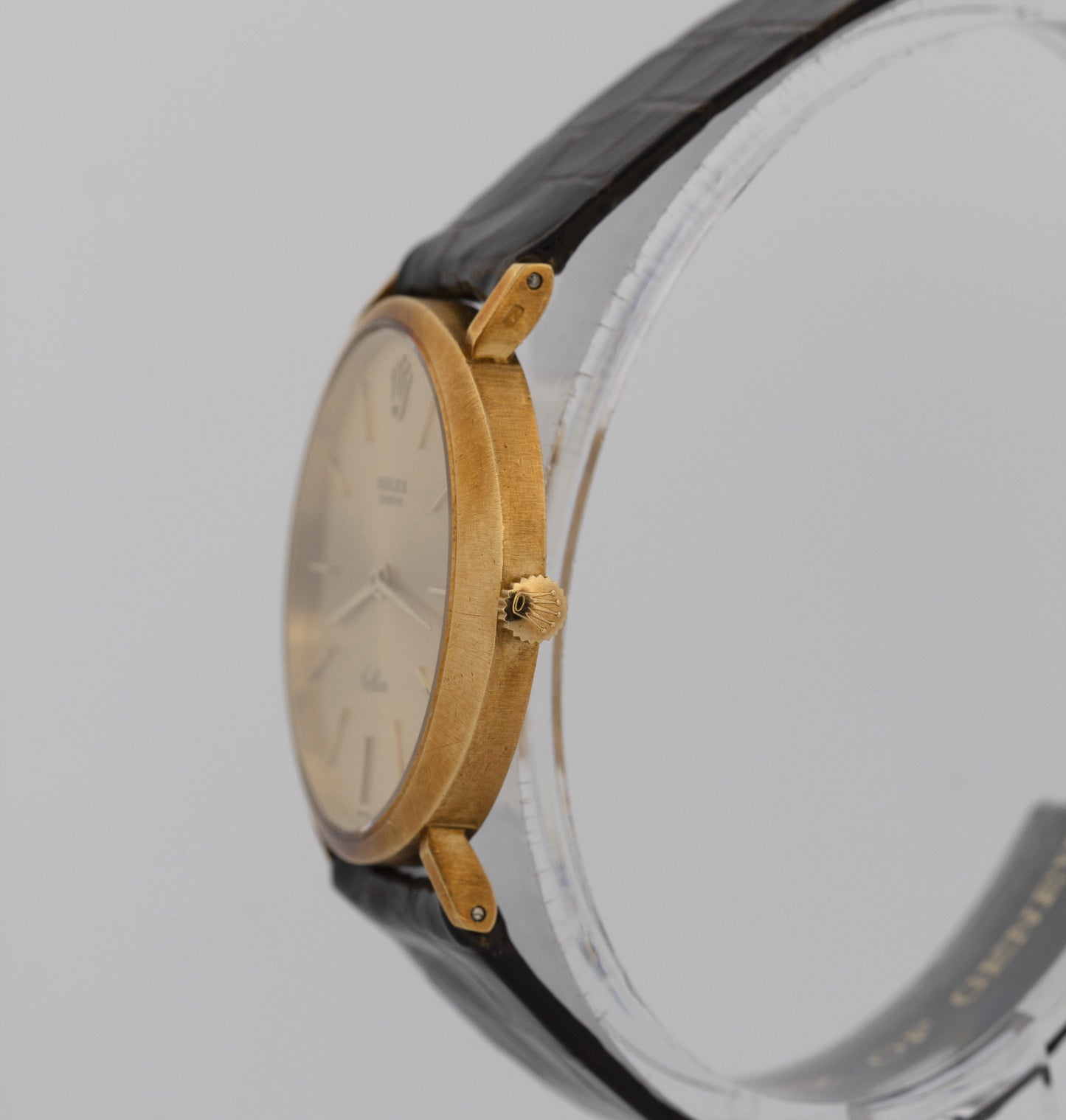Rolex Cellini Champagne Bark 18K Yellow Gold Manual Leather 32mm Watch 3768