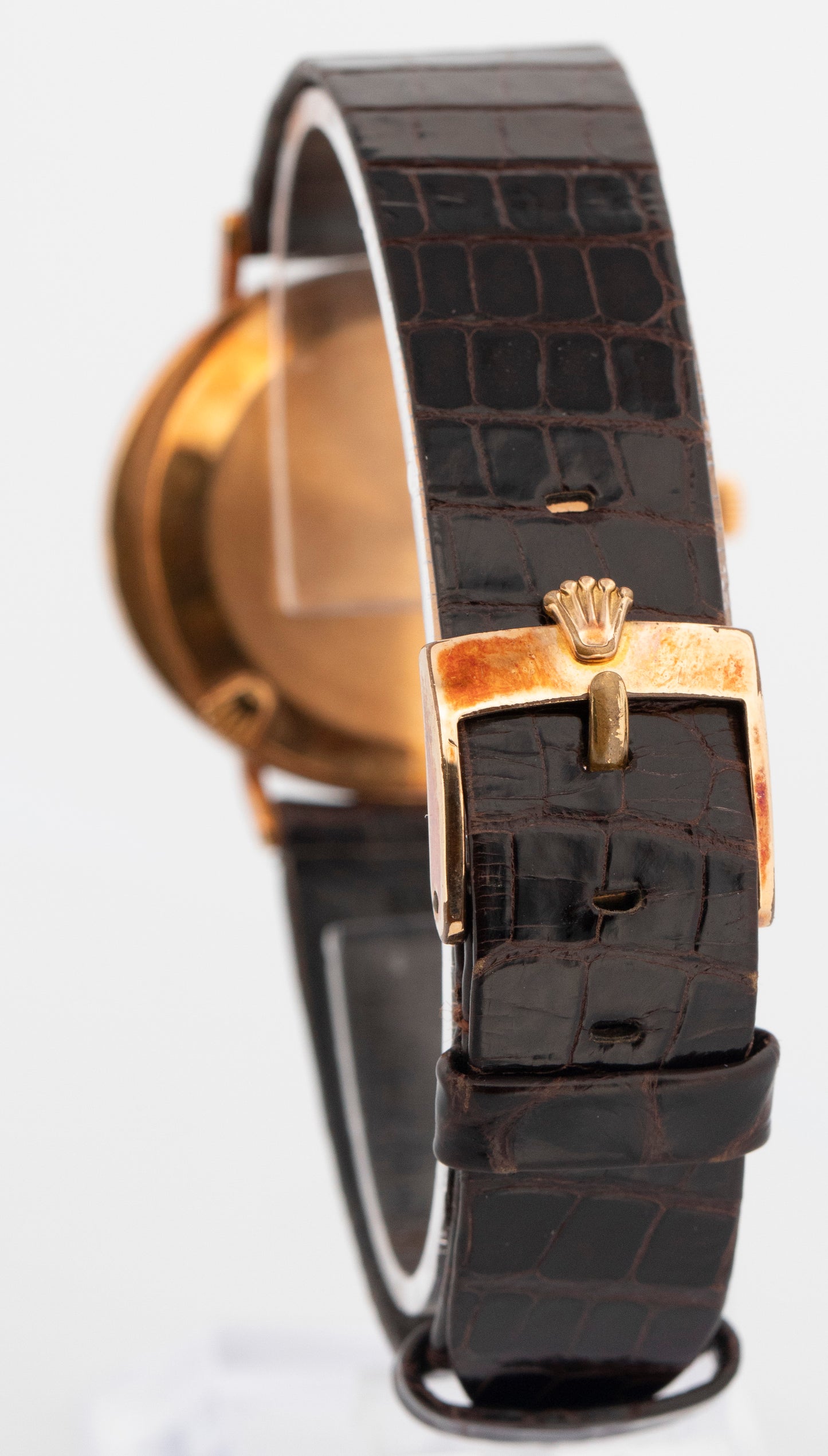 Rolex Cellini Champagne Bark 18K Yellow Gold Manual Leather 32mm Watch 3768